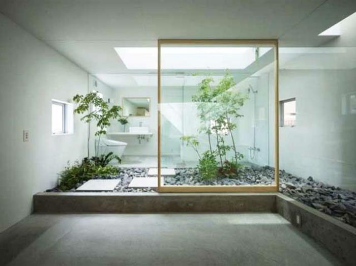 kylpyhuone sisustus japanilainen feng shui sisäpuutarha
