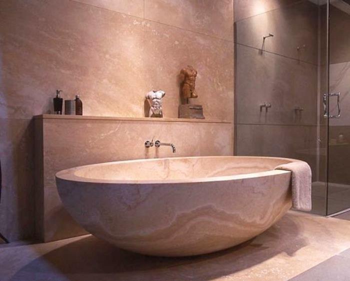 kylpyhuone sisustus japanilaistyylinen minimalismi marmorilasiovet