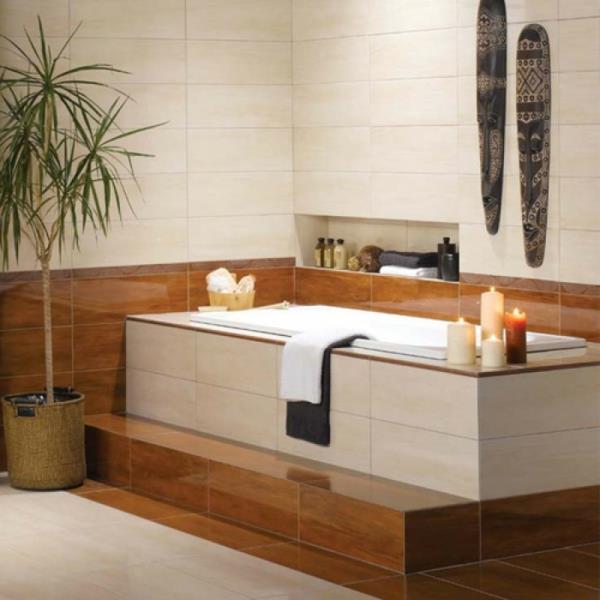 kaakeloitu kylpyamme sisäänrakennettu kylpyamme moderni kylpyhuone zen-tunnelma