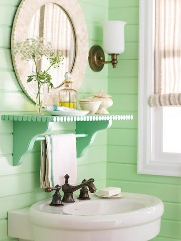 kylpyhuoneen sisustus väriideat maali seinäpaneelit minttu vihreä seinämaali