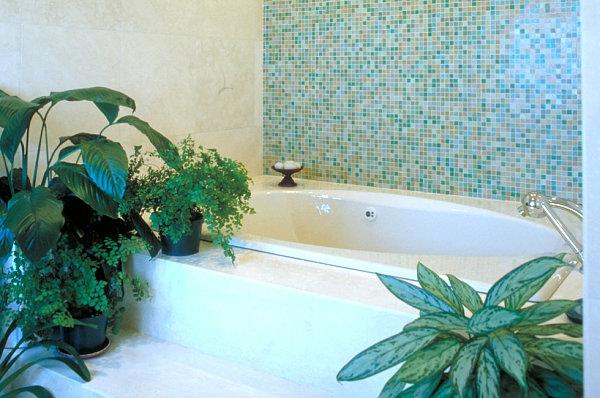 kylpyhuone sisustus huonekasvit vapaasti seisova kylpyamme