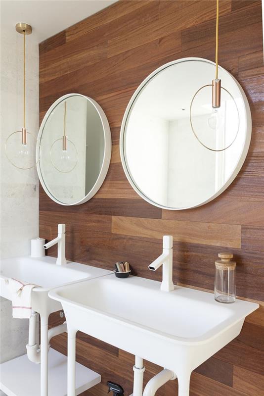 kylpyhuone muotoilu pyöreä kylpyhuoneen peilit pesuallas riippuvalaisimet