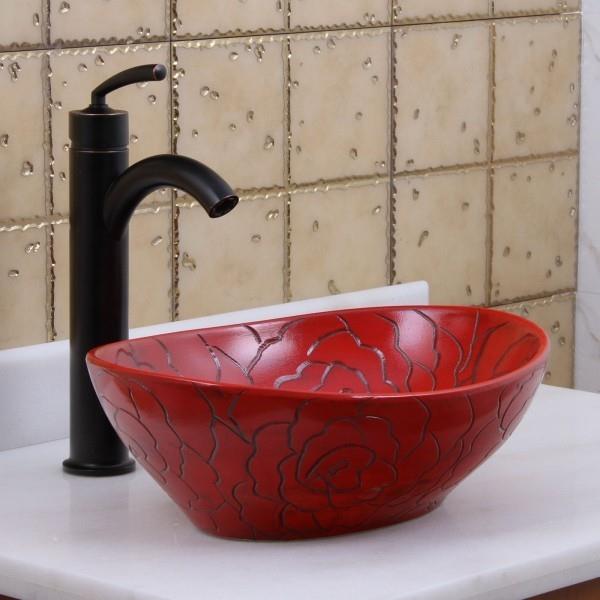 kylpyhuoneen suunnitteluideat punainen pesuallas