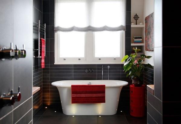 kylpyhuoneen suunnitteluideoita upeita punaisia ​​tekstiilejä