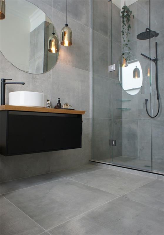 pyöreä kylpyhuoneen peili kylpyhuone harmaa harmaa kylpyhuoneen laatat pyöreä kylpyhuoneen peili