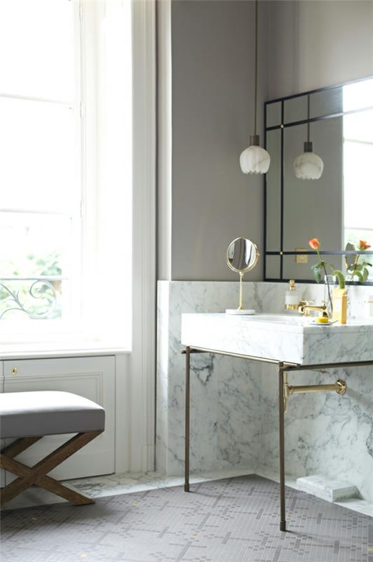 koriste -esineet sisustusideoille kylpyhuoneen jakkara pesuallas marmori