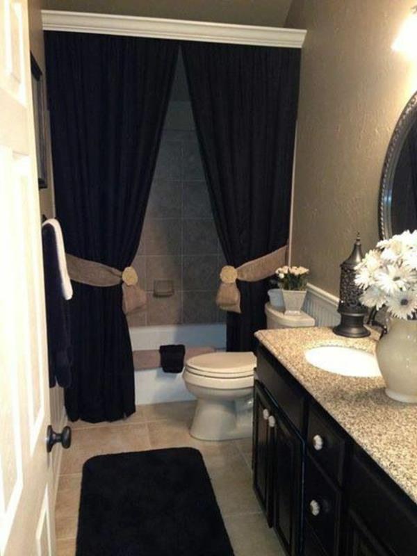 kylpyhuone ideoita kylpyhuoneen verhot suihkuverho musta matto