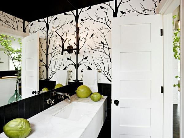 kylpyhuone ideoita värisuunnittelu mustavalkoinen seinä tapetti seinälaatat