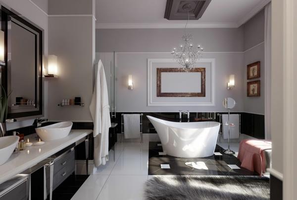 kylpyhuone ylellinen matto seinävalaisimet kylpyamme
