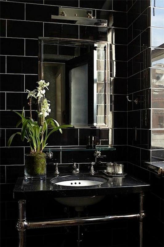 kylpyhuone musta kiiltävä kylpyhuone laatat musta turhamaisuus