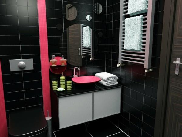 kylpyhuone musta pieni kylpyhuone hienovarainen punainen aksentti