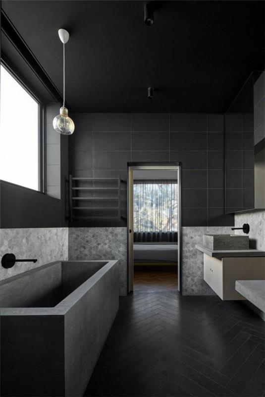kylpyhuone musta minimalistinen kylpyamme kaunis seinän muotoilu
