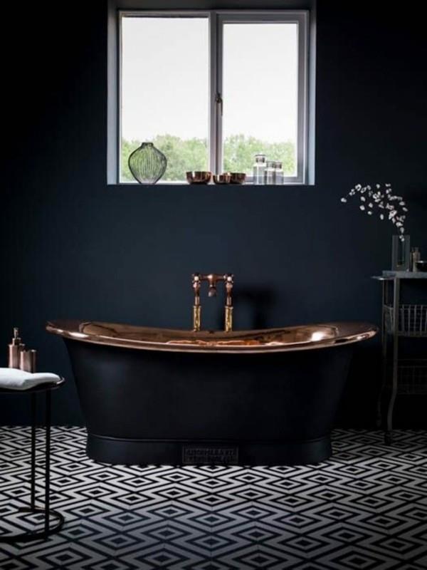 kylpyhuone musta musta seinäsuunnittelu ylellinen kylpyhuone
