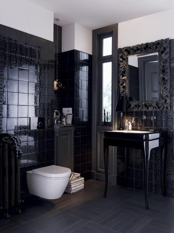 kylpyhuone musta tyylikäs seinäsuunnittelu ylellinen kylpyhuone