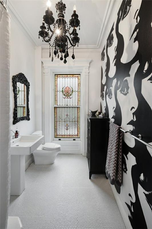 kylpyhuoneen mustavalkoinen pop -taide