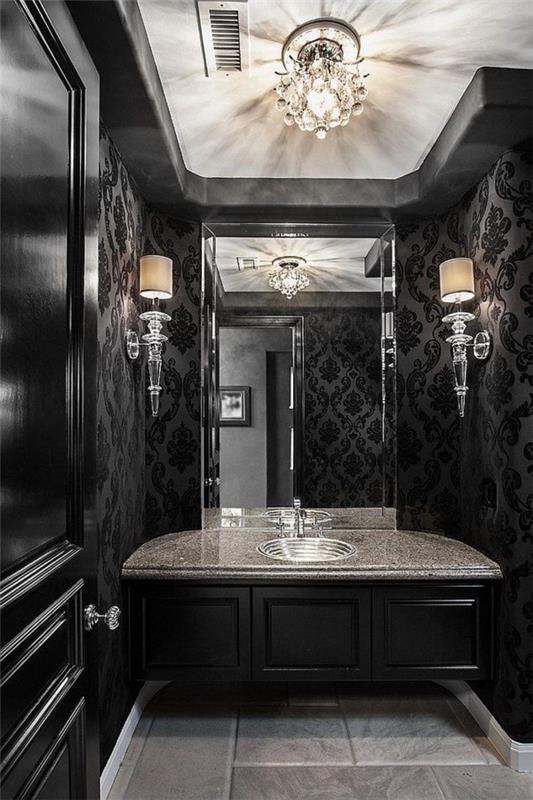 kylpyhuone musta kaunis seinätaustakuva vaaleat lattialaatat
