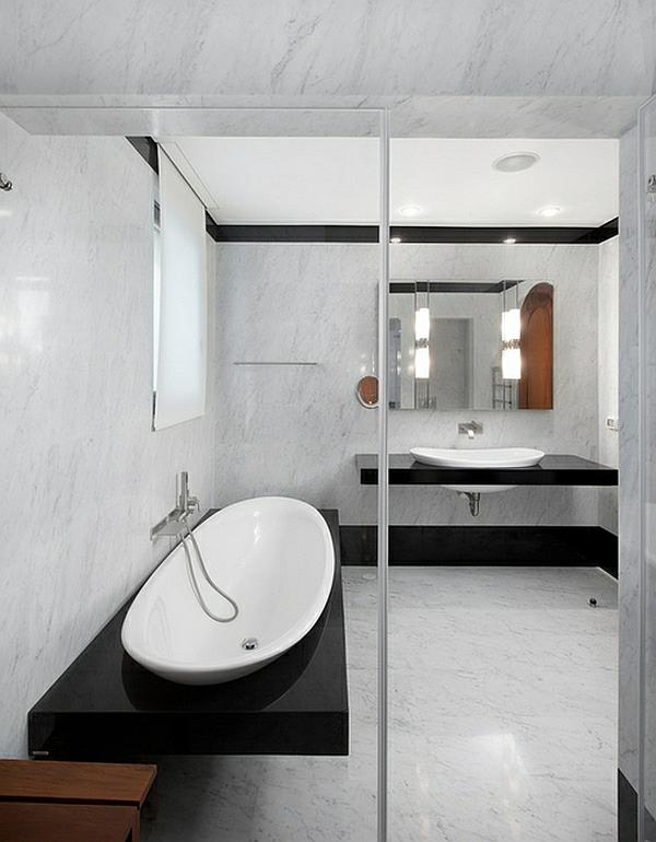 kylpyhuoneen pesuallas minimalistinen valkoinen musta