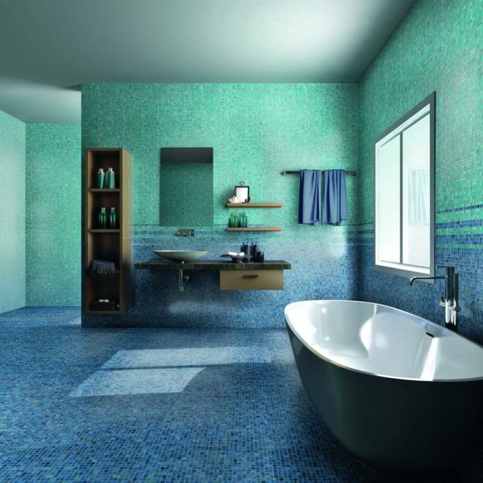 kylpyhuone laatat sininen vihreä mosaiikki laatat kylpyamme