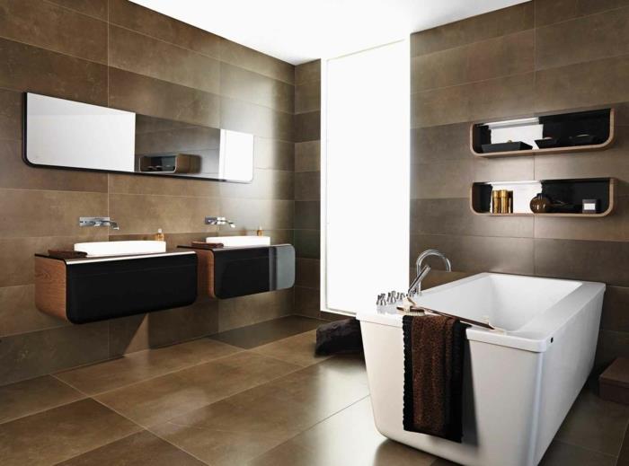 kylpyhuoneen ruskeat kylpyhuoneen laatat keraamiset laatat ruskean tyylikkään vapaasti seisovan kylpyammeen sävyjä