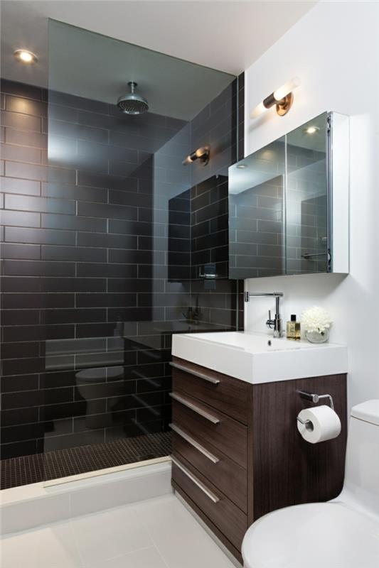kylpyhuoneen laatat metrolaatat tummanruskeat valkoiset lattialaatat