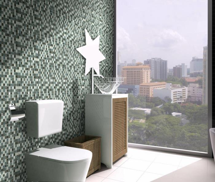 kylpyhuoneen laatat mosaiikkilaatat vihreän panoraamaikkunan sävyjä