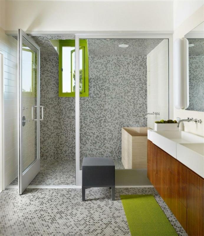 kylpyhuone laatat mosaiikki laatat pieni kylpyhuone ideoita vihreä aksentti