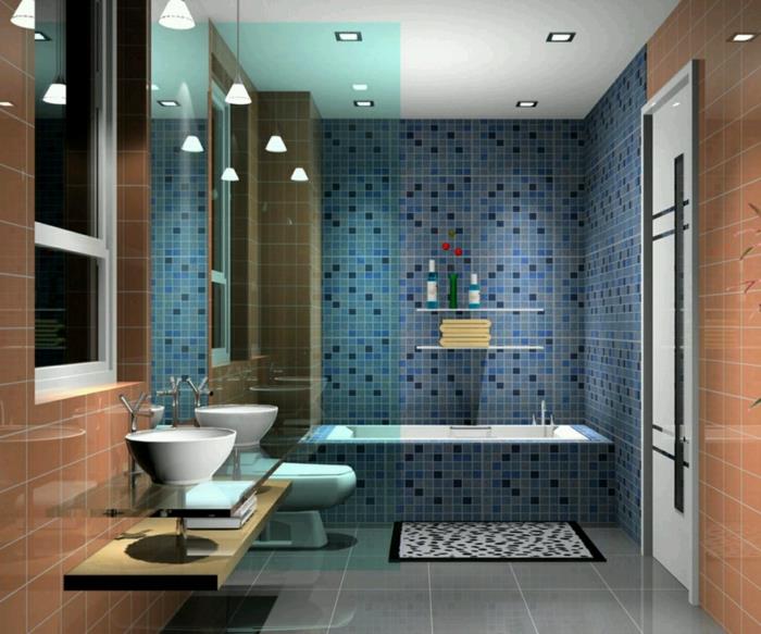 kylpyhuone laatat mosaiikki laatat seinät suunnitteluideoita kylpyamme riippuvalaisimet