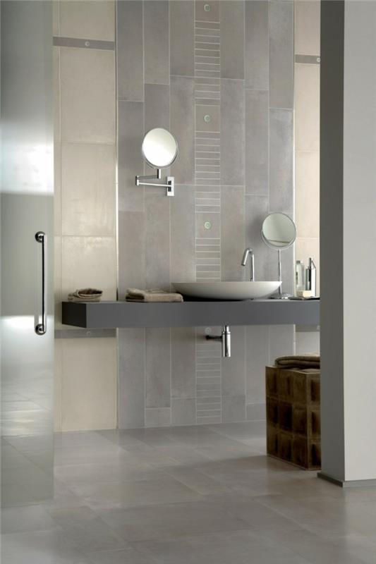 kylpyhuone laatat posliini laatat vaaleanharmaa moderni pesuallas