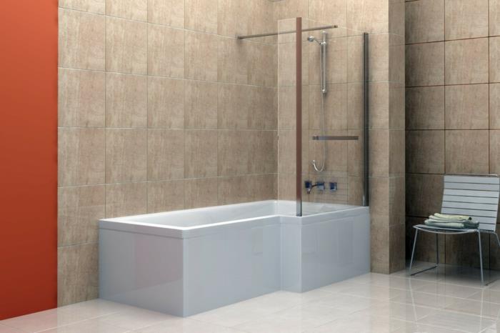 kylpyhuone laatat tyylikäs seinän suunnittelu oranssi aksentti lattialaatat kylpyamme