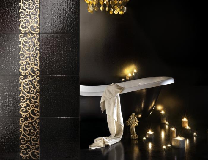 kylpyhuone laatat seinälaatat tyylikäs romanttinen tunnelma kynttilät