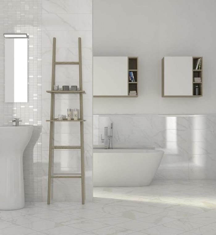 kylpyhuoneen laatat valkoinen kylpyhuoneen lattialaatat seinälaatat mosaiikkihyllyjärjestelmä portaat