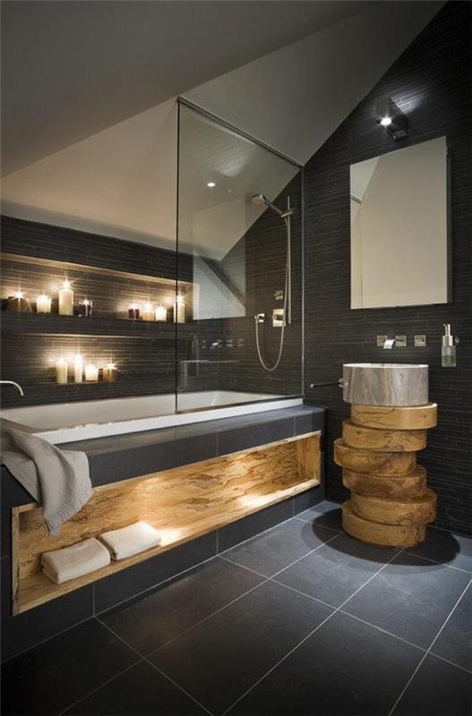 kylpyhuoneen suunnittelu laatat betoni näyttää puu kylpyhuone huonekalut