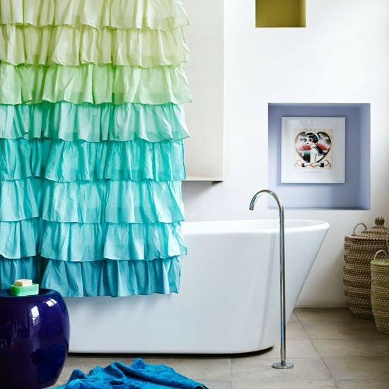 kylpyhuoneen verho viileä vihreä sininen väri kylpyhuone