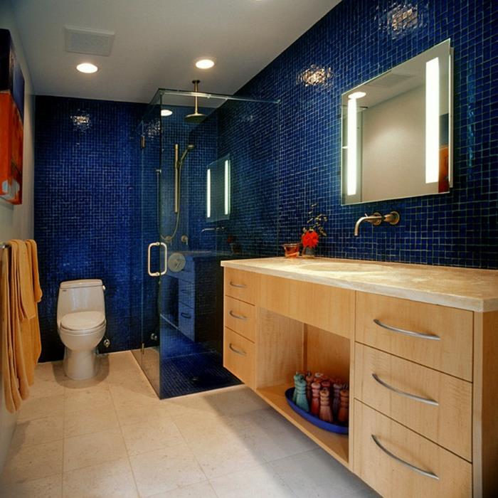 kylpyhuoneen laatat sininen mosaiikkilaatat lattialaatat seinäpeili