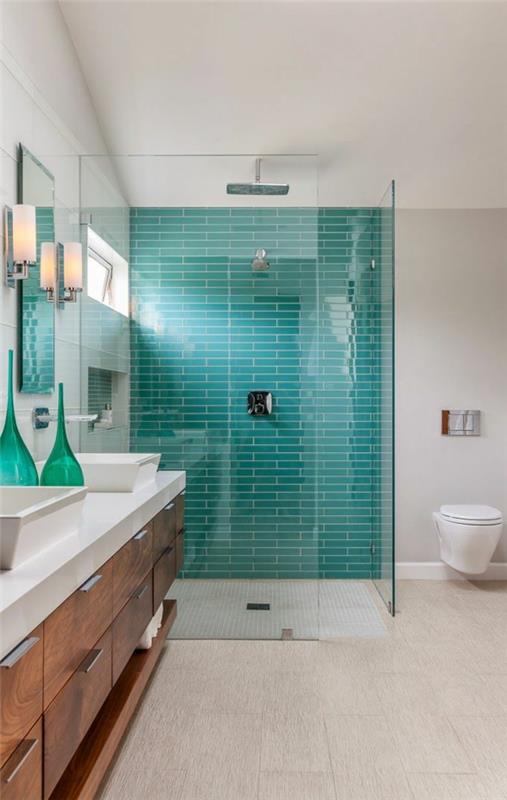 kylpyhuoneen laatat laatta väri lattiatasoinen suihku seinälaatat turkoosi