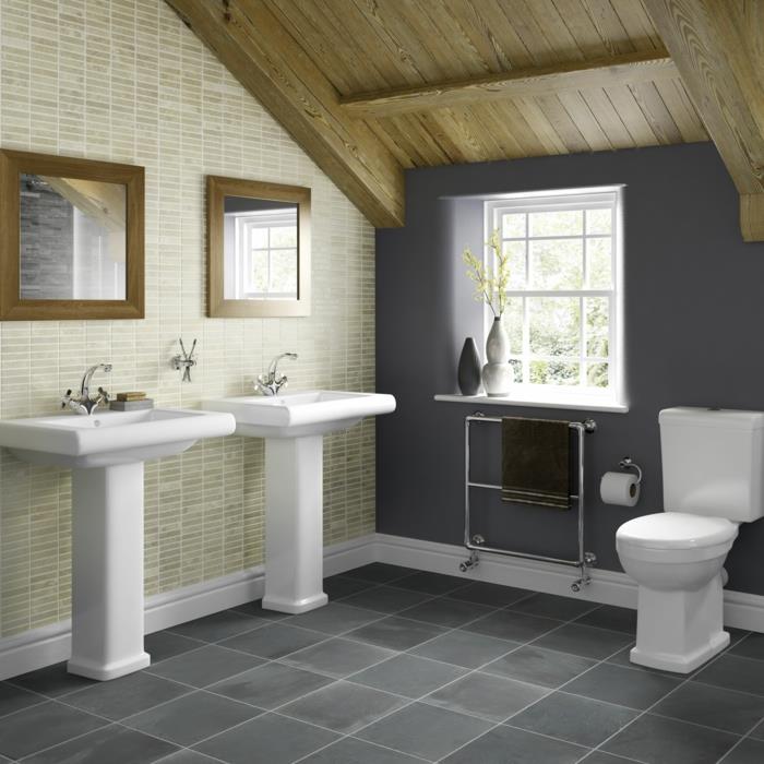 kylpyhuone laatat ideoita pieni seinälaatat harmaa lattialaatat peili