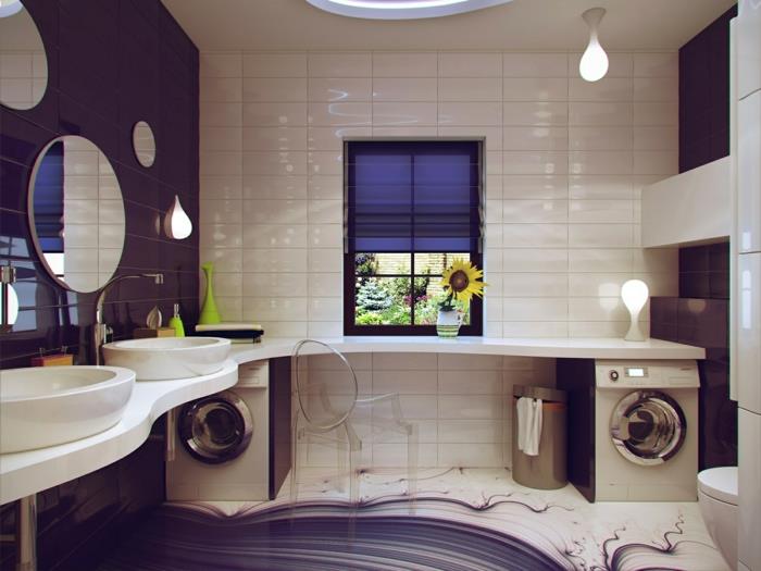 kylpyhuoneen laatat violetti beige seinäpeili -ikkuna