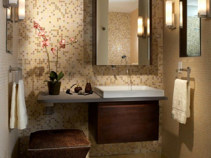 kylpyhuone laatat mosaiikki laatat orkidea jakkara kylpyhuone ideoita pieni kylpyhuone