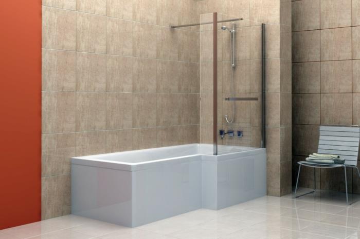 kylpyhuone laatat tyylikäs seinälaatat oranssi aksentti seinä epätavallinen kylpyamme