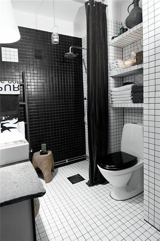 kylpyhuone laatat valkoinen musta kylpyhuone ideoita pieni kylpyhuone musta kylpyhuoneen verho