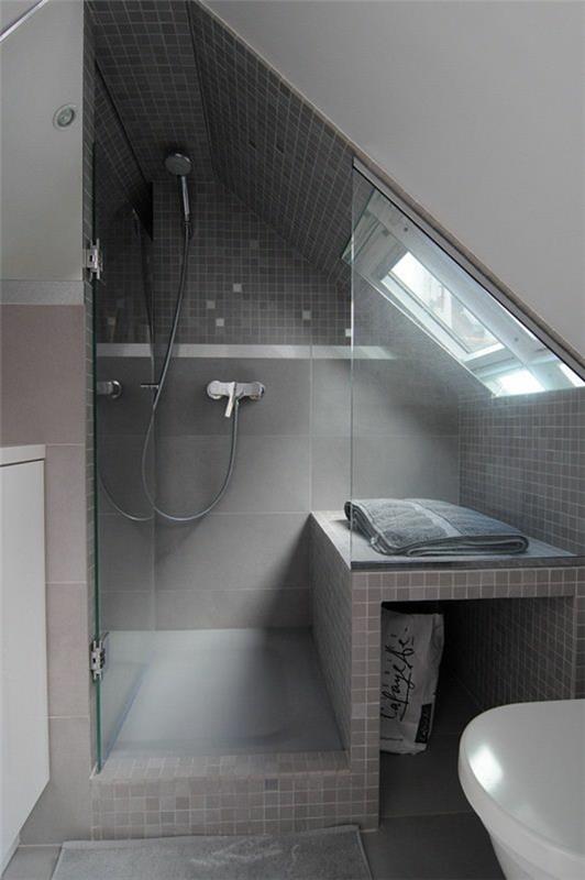 kylpyhuoneen suihkun ideat modernit harmaat laatat