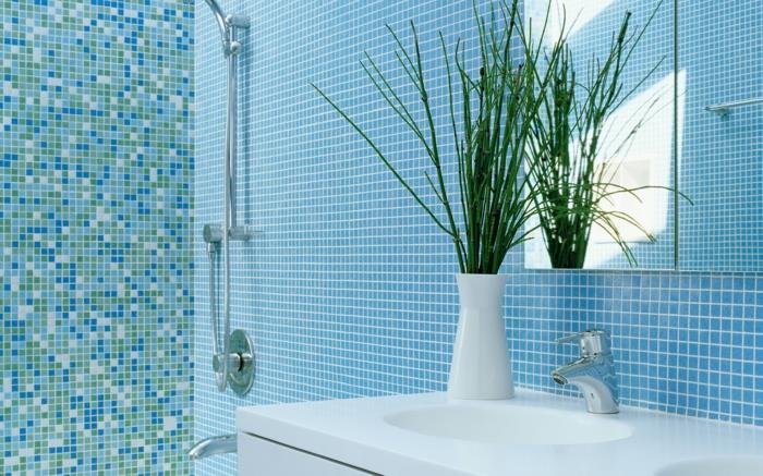 kylpyhuone ideoita kylpyhuone laatat sininen vihreä mosaiikki laatat kasvi