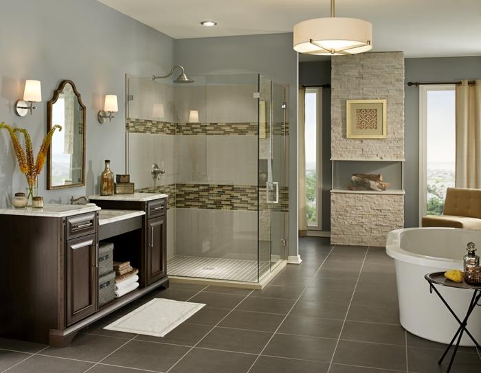 kylpyhuone ideoita kylpyhuone laatat suihku seinä peili sivupöytä