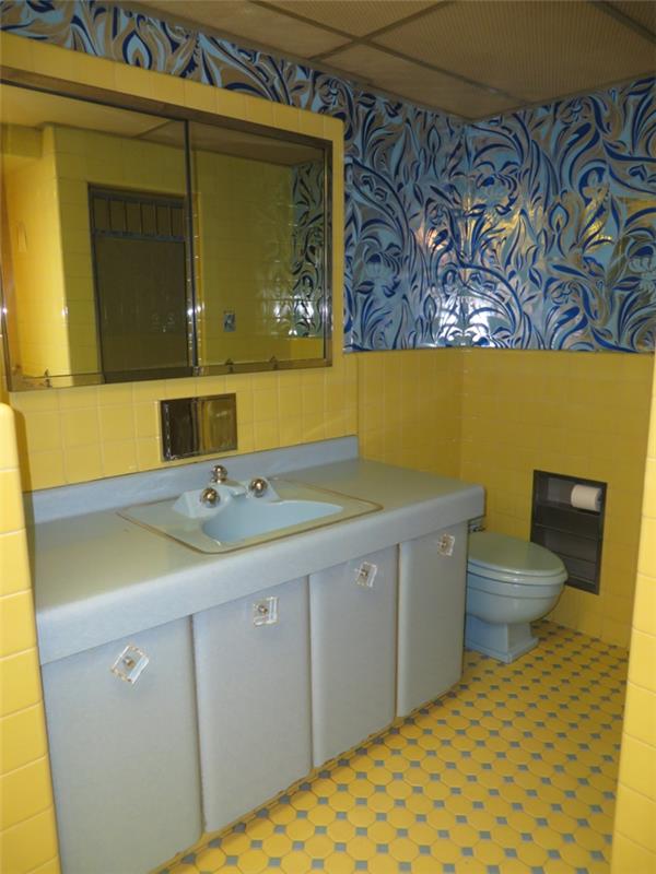kylpyhuoneideat pienet huoneet kiiltävät keltaiset kylpyhuonelaatat