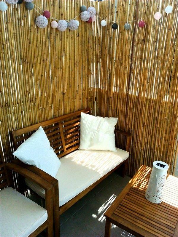 parveke yksityisyyden suoja ideoita bambu matto luo kodikkaan nurkan rentoutumiseen