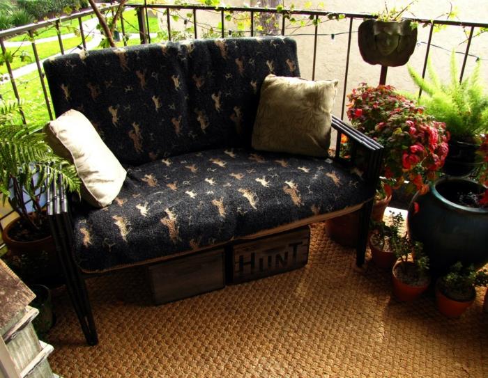 parveke suunnitteluideoita kasvit sohva parveke huonekalut deco ideoita