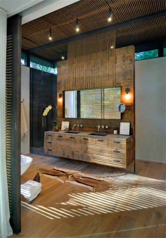 bambu kylpyhuone huonekalut kori laatikot aasialainen tyyli kylpyhuone sisustus ideoita