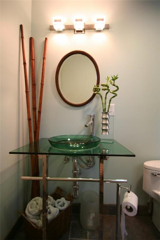 bambu kylpyhuone huonekalut kori laatikot aasialainen tyyli pyyhe feng shui kylpyhuone