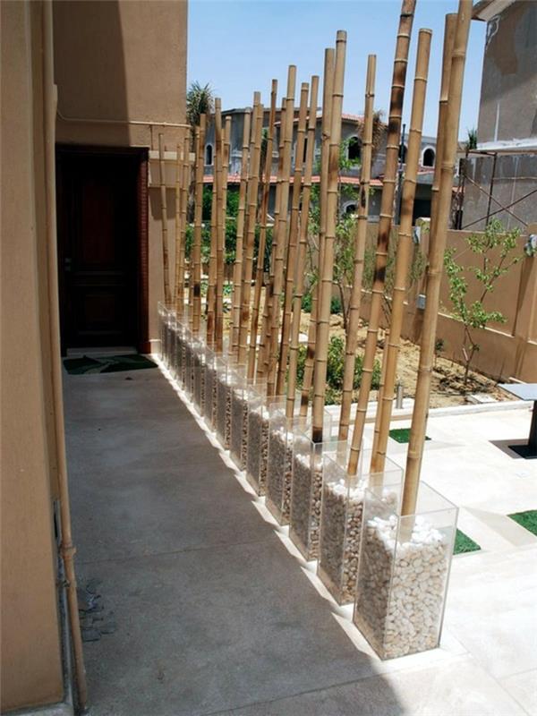 bambu koristelu bambu sauvat ideoita puutarhan suunnittelu ulkosuunnittelu lasiastiat pikkukivet