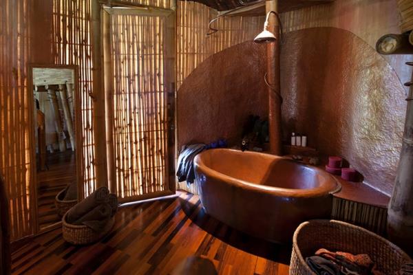 bambu puinen kylpyhuone soikea vapaasti seisova kylpyamme